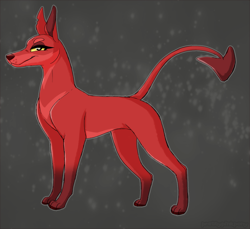 Size: 1169x1072 | Tagged: safe, artist:prettypinkpony, canine, demon, doberman, dog, fictional species, mammal, feral, 2d, female, looking at you, side view, solo, solo female