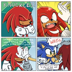 Size: 3000x3000 | Tagged: safe, artist:candycatstuffs, knuckles the echidna (sonic), sonic the hedgehog (sonic), echidna, hedgehog, mammal, monotreme, sega, sonic the hedgehog (series), duo, duo male, male, males only, master emerald