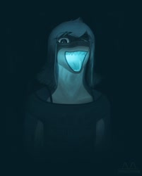 Size: 967x1200 | Tagged: safe, artist:thewolffinsnow, fish, shark, anthro, bioluminescent, bust, clothes, female, glowing, mawshot, open mouth, sharp teeth, shirt, solo, solo female, teeth, topwear