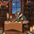 Size: 894x894 | Tagged: safe, artist:mellodee, badger, mammal, mollusk, mouse, mustelid, octopus, rodent, anthro, 2d, book, candle, crescent moon, food, library, moon, nightcap, pajamas, pie, pumpkin pie, rain, solo focus