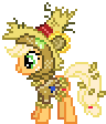 Size: 96x112 | Tagged: safe, applejack (mlp), earth pony, equine, fictional species, mammal, pony, feral, friendship is magic, hasbro, my little pony, animated, bottomwear, clothes, dress, female, gif, hat, headwear, low res, mare, pixel animation, pixel art, simple background, solo, solo female, standing, transparent background