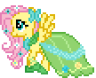Size: 108x88 | Tagged: safe, fluttershy (mlp), equine, fictional species, mammal, pegasus, pony, feral, friendship is magic, hasbro, my little pony, animated, cute, female, gala dress, gif, low res, mare, pixel animation, pixel art, simple background, solo, solo female, transparent background, walking, wings