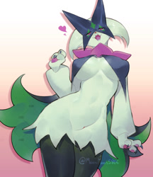 Size: 1256x1456 | Tagged: safe, artist:moonmoon5806, fictional species, meowscarada, anthro, nintendo, pokémon, spoiler:pokémon gen 9, spoiler:pokémon scarlet and violet, big breasts, breasts, female, solo, solo female, thick thighs, thighs, wide hips