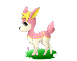 Size: 2500x2000 | Tagged: safe, artist:deerrobin, deerling, fictional species, mammal, feral, nintendo, pokémon, 2d, cute, female, looking at you, side view, simple background, solo, solo female, transparent background