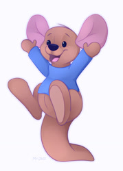 Size: 916x1280 | Tagged: safe, artist:mr.jazz, roo (winnie-the-pooh), animate object, fictional species, kangaroo, living plushie, mammal, marsupial, semi-anthro, disney, winnie-the-pooh, 2d, cute, macropod, male, open mouth, open smile, plushie, simple background, smiling, solo, solo male, white background, young
