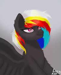 Size: 849x1038 | Tagged: safe, artist:lucykor, oc, oc:darky wings, equine, fictional species, mammal, pegasus, pony, hasbro, my little pony, wings