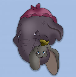Size: 1257x1280 | Tagged: safe, artist:hyzenthlay-rose, dumbo (character), mrs. jumbo (dumbo), elephant, mammal, ambiguous form, disney, dumbo (film), 2022, 2d, blue background, bust, cute, duo, duo male and female, female, male, mother, mother and child, mother and son, simple background, smiling, son