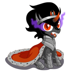 Size: 900x902 | Tagged: safe, artist:miikanism, king sombra (mlp), equine, fictional species, mammal, pony, unicorn, feral, friendship is magic, hasbro, my little pony, 2012, 2d, colt, cute, foal, looking at you, male, open mouth, simple background, sitting, solo, solo male, transparent background, ungulate, young, younger