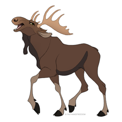 Size: 1213x1213 | Tagged: safe, artist:faithandfreedom, cervid, mammal, moose, feral, 2d, antlers, brown body, brown fur, fur, green eyes, looking back, male, open mouth, side view, simple background, solo, solo male, white background