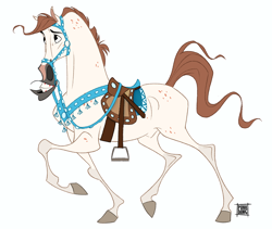 Size: 1152x972 | Tagged: safe, artist:faithandfreedom, equine, horse, mammal, feral, 2d, ambiguous gender, arabian horse, bridle, saddle, simple background, solo, solo ambiguous, tack, ungulate, white background