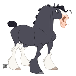Size: 1053x1053 | Tagged: safe, artist:faithandfreedom, equine, horse, mammal, shire horse, feral, 2d, ambiguous gender, looking at something, simple background, smiling, solo, solo ambiguous, standing, ungulate, white background