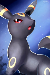 Size: 900x1332 | Tagged: safe, artist:vermeilbird, eeveelution, fictional species, mammal, umbreon, feral, nintendo, pokémon, 2d, ambiguous gender, looking at you, on model, open mouth, solo, solo ambiguous