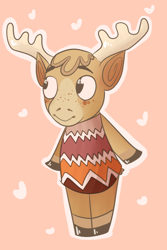 Size: 600x900 | Tagged: safe, artist:rockytoad, erik (animal crossing), cervid, mammal, moose, semi-anthro, animal crossing, nintendo, 2d, double outline, heart background, male, solo, solo male, ungulate