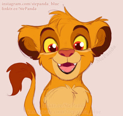 Size: 900x849 | Tagged: safe, artist:stepandy, simba (the lion king), big cat, feline, lion, mammal, feral, disney, the lion king, 2d, cub, cute, looking at you, male, open mouth, open smile, smiling, smiling at you, solo, solo male, young