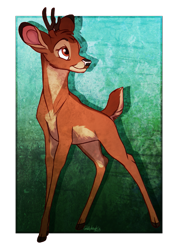 Size: 857x1200 | Tagged: safe, artist:goldylawk, bambi (bambi), cervid, deer, mammal, feral, bambi (film), disney, 2d, antlers, buck, male, partially transparent background, smiling, solo, solo male, teenager, transparent background, ungulate
