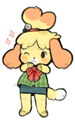 Size: 296x480 | Tagged: safe, artist:supichu, isabelle (animal crossing), canine, dog, mammal, shih tzu, anthro, animal crossing, nintendo, 2d, cute, female, low res, one eye closed, simple background, smiling, solo, solo female, transparent background, winking