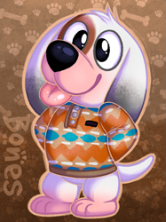 Size: 1045x1400 | Tagged: dead source, safe, artist:sleepychi, bones (animal crossing), beagle, canine, dog, mammal, semi-anthro, animal crossing, nintendo, 2d, blep, cute, double outline, hands behind back, looking at you, male, smiling, smiling at you, solo, solo male, tongue, tongue out