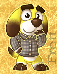 Size: 1149x1500 | Tagged: dead source, safe, artist:sleepychi, frett (animal crossing), canine, dog, mammal, semi-anthro, animal crossing, nintendo, 2d, double outline, looking at you, male, smiling, smiling at you, solo, solo male