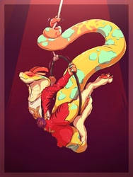 Size: 1500x2000 | Tagged: safe, artist:featheredsnek, cobra, reptile, snake, anthro, acrobatics, ambiguous gender, long tail, paw pads, paws, scales, solo, solo ambiguous, tail, thick thighs, thighs, wide hips