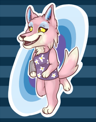 Size: 563x713 | Tagged: safe, artist:felinemyth, freya (animal crossing), canine, mammal, wolf, semi-anthro, animal crossing, nintendo, 2014, 2d, computer, cute, double outline, female, open mouth, open smile, smiling, solo, solo female