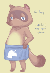 Size: 397x582 | Tagged: safe, artist:reality_undoer, tom nook (animal crossing), mammal, procyonid, raccoon, animal crossing, nintendo, 2d, dialogue, english text, looking at you, male, simple background, solo, solo male, talking, talking to viewer, text, white background