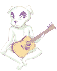 Size: 500x627 | Tagged: safe, artist:reality_undoer, k.k. slider (animal crossing), canine, dog, jack russell terrier, mammal, terrier, anthro, animal crossing, nintendo, 2d, guitar, looking at you, male, musical instrument, solo, solo male