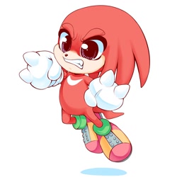 Size: 1280x1280 | Tagged: safe, artist:nevaeh-lee, knuckles the echidna (sonic), echidna, mammal, monotreme, anthro, sega, sonic the hedgehog (series), 2d, angry, chibi, clothes, gloves, male, shoes, simple background, solo, solo male, white background