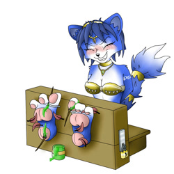 Size: 900x900 | Tagged: safe, artist:wtfeather, krystal (star fox), canine, fox, mammal, red fox, anthro, plantigrade anthro, nintendo, star fox, barefoot, ears, feet, female, fetish, foot fetish, foot focus, soles, stocks, tail, tickling, toes, vixen, wiggling toes