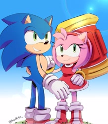Size: 1787x2048 | Tagged: safe, artist:steffy_bs, amy rose (sonic), sonic the hedgehog (sonic), hedgehog, mammal, sega, sonic the hedgehog (series), duo, female, male, male/female, shipping, sonamy (sonic)