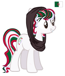 Size: 1800x2100 | Tagged: safe, artist:flowerdreamshy, earth pony, equine, fictional species, mammal, pony, feral, hasbro, my little pony, 2018, algeria, clothes, female, headscarf, headwear, hijab, mare, nation ponies, ponified, simple background, smiling, solo, solo female, tail, transparent background
