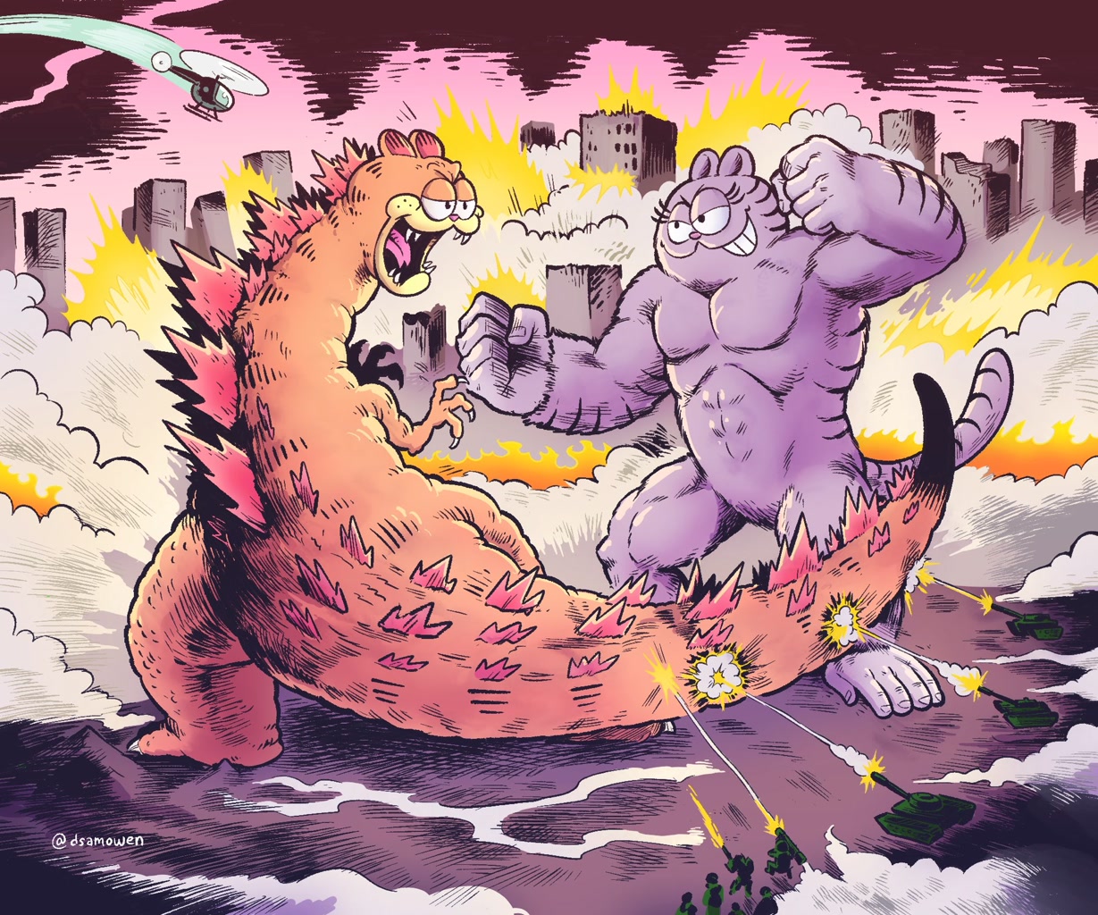 #202520 - safe, artist:dsamowen, garfield (garfield), godzilla ...