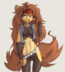 Size: 2167x2416 | Tagged: safe, artist:tinygaypirate, oc, oc:apogee (tinygaypirate), canine, dog, mammal, anthro, bandanna, belly button, clothes, crop top, female, high res, solo, solo female, topwear