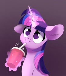 Size: 1932x2221 | Tagged: safe, artist:28gooddays, twilight sparkle (mlp), equine, fictional species, mammal, pony, unicorn, feral, friendship is magic, hasbro, my little pony, 2022, 2d, cute, drink, drinking, drinking straw, female, gradient background, levitation, mare, solo, solo female