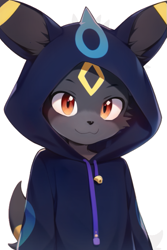 Size: 467x700 | Tagged: safe, artist:sugar tail, eeveelution, fictional species, mammal, umbreon, anthro, nintendo, pokémon, 2022, black nose, clothes, digital art, ears, fur, hoodie, male, simple background, solo, solo male, tail, topwear, white background