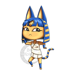 Size: 1104x1104 | Tagged: safe, artist:barsikoizumi, ankha (animal crossing), cat, feline, mammal, anthro, animal crossing, nintendo, 2d, female, looking at you, simple background, solo, solo female, white background