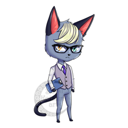 Size: 1107x1107 | Tagged: safe, artist:barsikoizumi, raymond (animal crossing), cat, feline, mammal, anthro, animal crossing, animal crossing: new horizons, nintendo, 2d, clipboard, looking at you, male, simple background, solo, solo male, white background