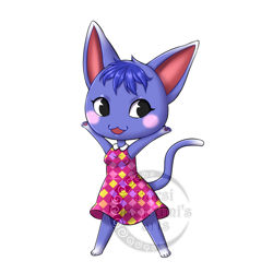 Size: 1049x1049 | Tagged: safe, artist:barsikoizumi, rosie (animal crossing), cat, feline, mammal, anthro, animal crossing, nintendo, 2d, bottomwear, clothes, dress, female, looking at you, open mouth, paw pads, paws, simple background, solo, solo female, white background