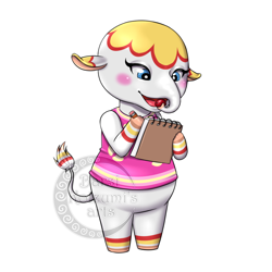 Size: 1032x1032 | Tagged: safe, artist:barsikoizumi, elephant, mammal, anthro, animal crossing, nintendo, 2d, blushing, female, front view, margie (animal crossing), notepad, open mouth, pencil, simple background, solo, solo female, standing, three-quarter view, ungulate, white background