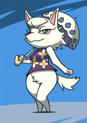 Size: 496x702 | Tagged: safe, artist:bittenhard, whitney (animal crossing), canine, mammal, wolf, anthro, animal crossing, nintendo, 2d, female, looking at you, solo, solo female, umbrella