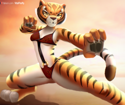 Size: 2000x1682 | Tagged: safe, alternate version, artist:v-tal, master tigress (kung fu panda), big cat, feline, mammal, tiger, anthro, digitigrade anthro, dreamworks animation, kung fu panda, 2020, bedroom eyes, belly button, bikini, black nose, breasts, butt, clothes, digital art, ears, eyelashes, female, fur, pose, red bikini, red swimsuit, simple background, solo, solo female, swimsuit, tail, thighs, underass, wide hips