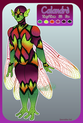 Size: 2625x3850 | Tagged: safe, artist:queerstalline-void, oc, oc:calandre, fairy, fictional species, mammal, artwork, custom, drawing, fae, illustration, original, painting, profile, reference, reference sheet, side view, sketch