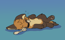 Size: 941x577 | Tagged: safe, artist:theroguez, oc, oc only, oc:rayj (theroguez), canine, coydog, coyote, dog, hybrid, mammal, feral, 2d, cute, eyes closed, female, gradient background, paw pads, paws, rope, sleeping, solo, solo female