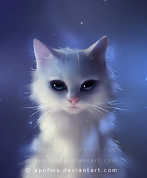Size: 500x604 | Tagged: safe, artist:apofiss, cat, feline, mammal, feral, 2013, ambiguous gender, blue eyes, digital art, front view, fur, looking at you, solo, solo ambiguous, whiskers, white body, white fur