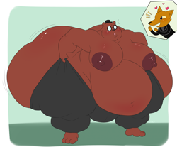Size: 2073x1777 | Tagged: suggestive, artist:coleson, angus delaney (nitw), gregg lee (nitw), bear, canine, fox, mammal, anthro, night in the woods, fat, hyper, male, morbidly obese