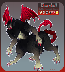 Size: 875x963 | Tagged: safe, artist:queerstalline-void, oc, oc:daniel, demon, fictional species, artwork, custom, drawing, illustration, original, painting, profile, reference, reference sheet, side view, sketch