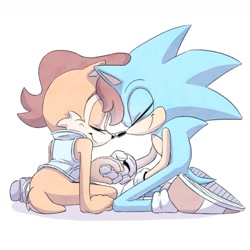 Size: 1300x1300 | Tagged: safe, artist:jadepesky, princess sally acorn (sonic), sonic the hedgehog (sonic), chipmunk, hedgehog, mammal, rodent, archie sonic the hedgehog, sega, sonic the hedgehog (series), female, male, male/female, nose to nose, sonally (sonic)