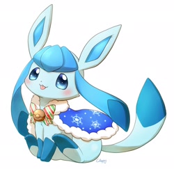 Size: 2208x2150 | Tagged: safe, artist:chappika38, eeveelution, fictional species, glaceon, mammal, feral, nintendo, pokémon, ambiguous gender, blushing, cape, tail