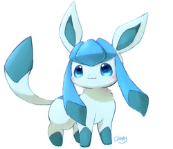 Size: 1104x948 | Tagged: safe, artist:chappika38, eeveelution, fictional species, glaceon, mammal, feral, nintendo, pokémon, ambiguous gender, blushing, tail