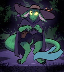 Size: 2000x2245 | Tagged: safe, artist:wilisyourthrill, fictional species, kobold, reptile, cloak, clothes, hat, headwear, male, solo, solo male, tail, witch hat