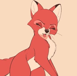Size: 895x881 | Tagged: safe, artist:tohupony, vixey (the fox and the hound), canine, fox, mammal, red fox, feral, disney, the fox and the hound, 2022, 2d, beige background, eyes closed, female, simple background, solo, solo female, tongue, tongue out, vixen